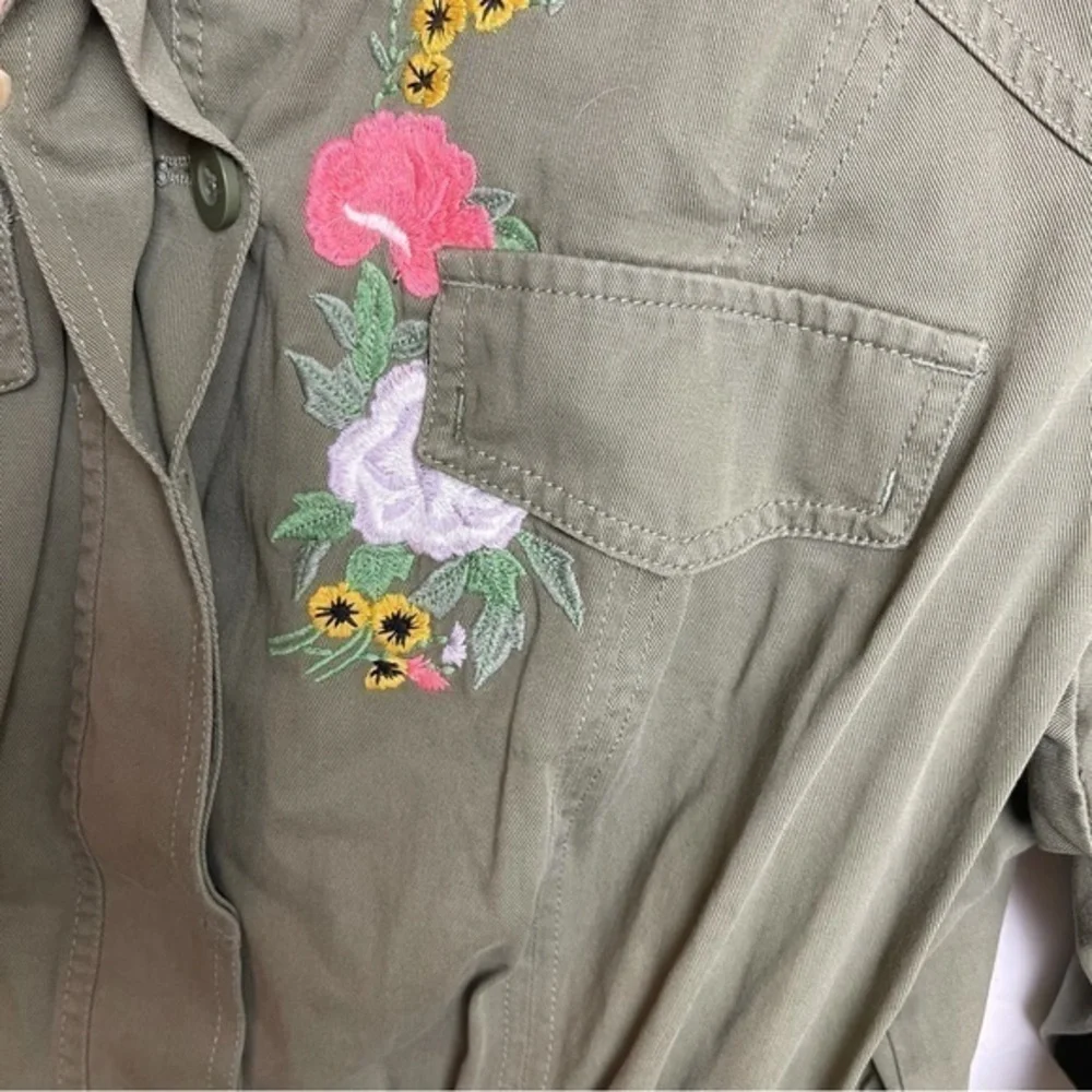 Ruff Hewn Upcycled Military style Jacket Embroidered Appliqué lace ruffle Size1X - Picture 7 of 14